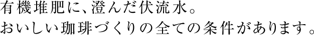 有機堆肥に、澄んだ伏流水。おいしい珈琲づくりの全ての条件があります。